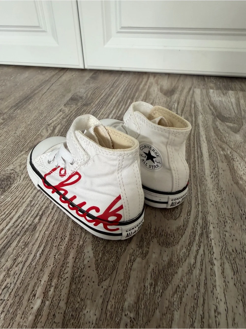 Converse White High-Top Kids Sneakers with Red Script